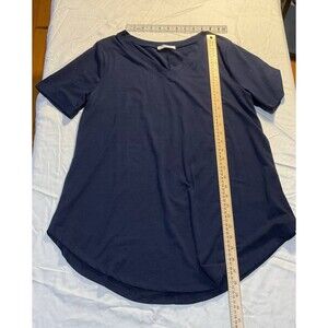 Zenana Short Sleeved Tunic Shirt Womens Large Navy Blue Short Sleeve V-Neck